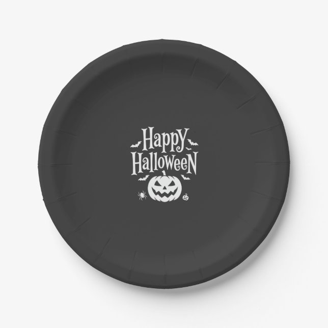 Happy Halloween Pumpkin Bat Spider Design Paper Plate (Front)