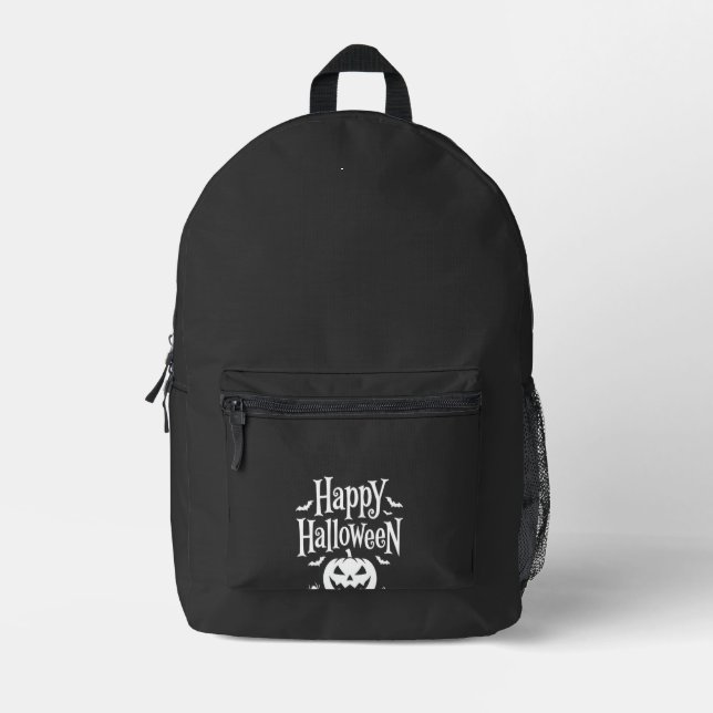 Happy Halloween Pumpkin Bat Spider Design Printed Backpack (Front)