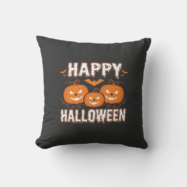 Happy Halloween Pumpkin Bat Vector Cushion (Front)
