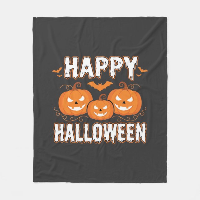 Happy Halloween Pumpkin Bat Vector Fleece Blanket (Front)