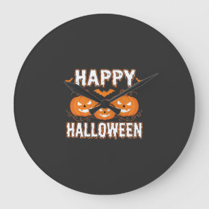 Happy Halloween Pumpkin Bat Vector Large Clock
