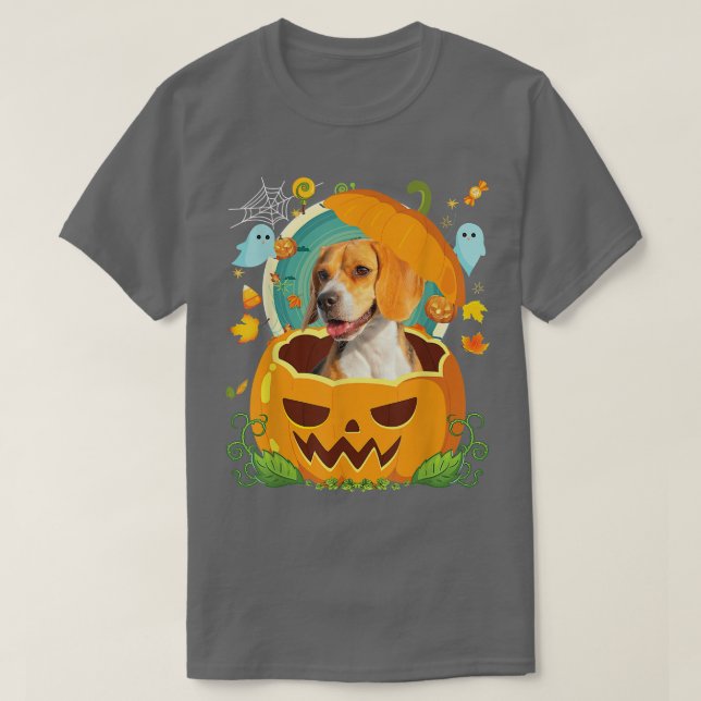 Happy Halloween Pumpkin Beagle Dog Witch Cute Hat  T-Shirt (Design Front)
