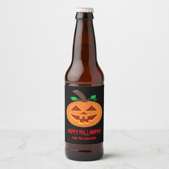 Happy Halloween Pumpkin Beer Bottle Label Set (Front)