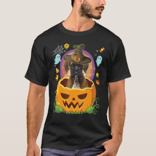 Happy Halloween Pumpkin Boxer Dog Witch Cute Hat   T-Shirt