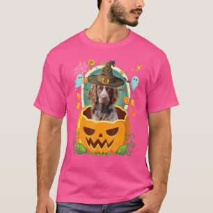 Happy Halloween Pumpkin Brittany Spaniel Dog Witch T-Shirt