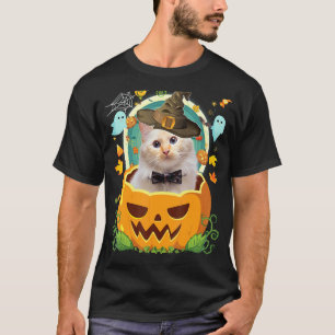 Happy Halloween Pumpkin Burmese Cat Witch Cute Hat T-Shirt