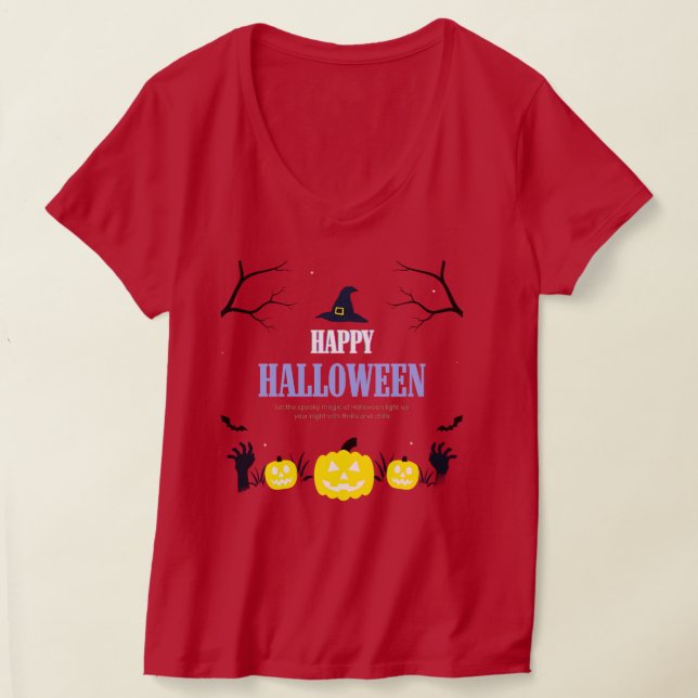 Happy Halloween Pumpkin & Cats Orange T-Shirt (Laydown)