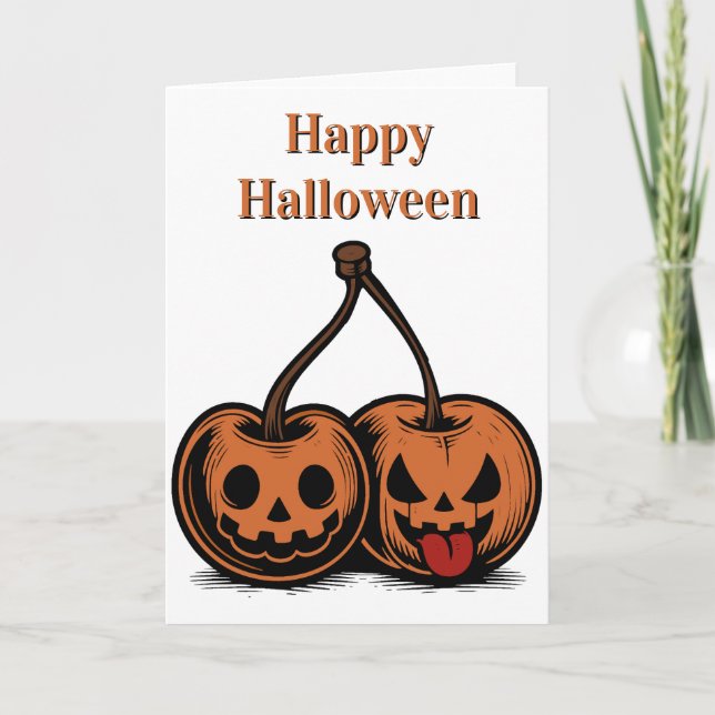 Happy Halloween Pumpkin Cherries Card (Front)