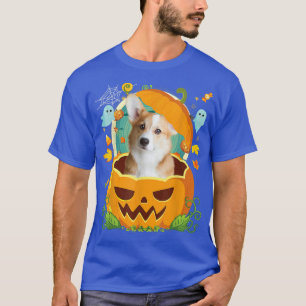 Happy Halloween Pumpkin Corgi Dog Witch Cute Hat L T-Shirt