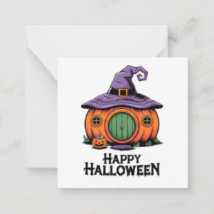 Happy Halloween Pumpkin Cottage & Witch Hat Roof Card
