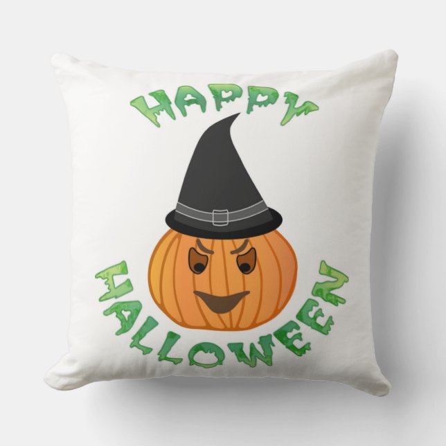 "HAPPY HALLOWEEN" PUMPKIN CUSHION (Front)