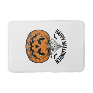 Happy Halloween Pumpkin Face Vintage Vector Design Bath Mat