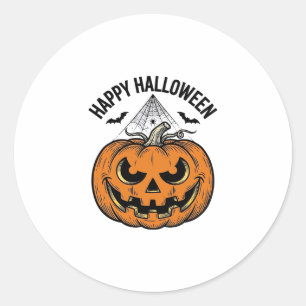 Happy Halloween Pumpkin Face Vintage Vector Design Classic Round Sticker