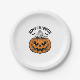 Happy Halloween Pumpkin Face Vintage Vector Design Paper Plate