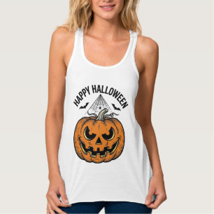 Happy Halloween Pumpkin Face Vintage Vector Design Singlet