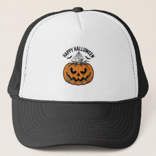 Happy Halloween Pumpkin Face Vintage Vector Design Trucker Hat