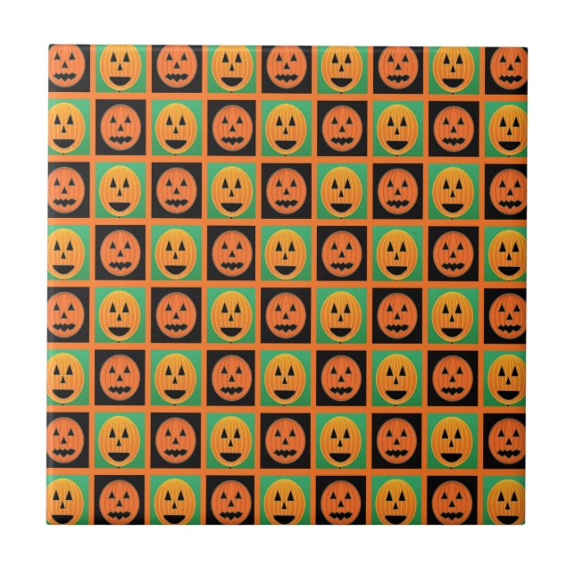 Happy Halloween pumpkin faces Tile (Front)