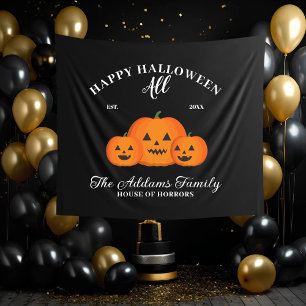 Happy Halloween Pumpkin Family Name Custom Tapestry