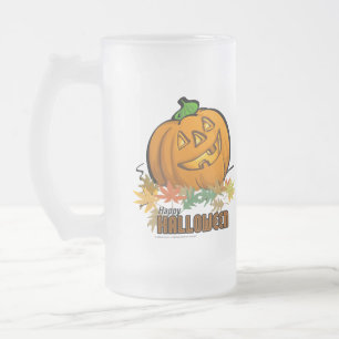 Happy Halloween Pumpkin Frosted Glass Beer Mug