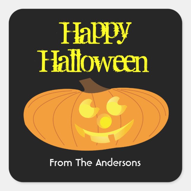 Happy Halloween pumpkin gift tag sticker (Front)