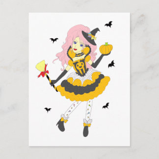 Happy Halloween Pumpkin Girl Postcard