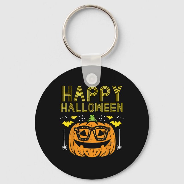 Happy Halloween Pumpkin Glasses Costume Women Girl Key Ring (Front)