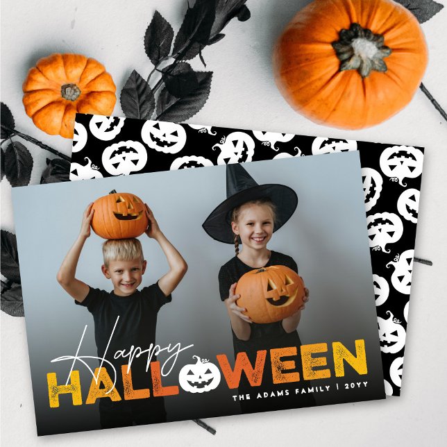 Happy Halloween Pumpkin Jack-O-Lantern Photo Holiday Card (Creator Uploaded)