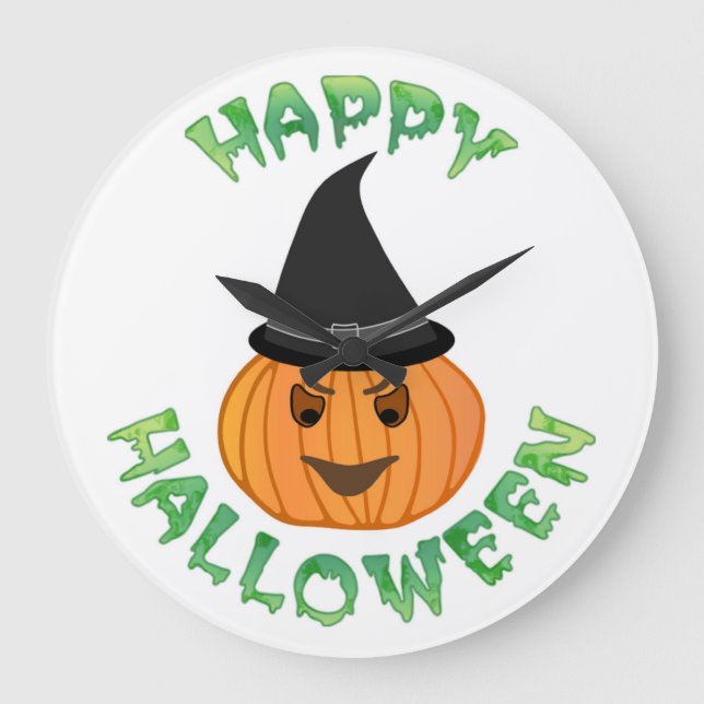 "HAPPY HALLOWEEN" PUMPKIN LARGE CLOCK (Front)