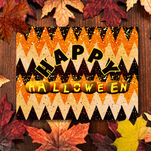 Happy Halloween Pumpkin Lettering Chevron Holiday Postcard