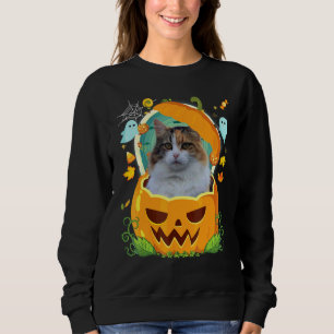 Happy Halloween Pumpkin Manx Cat Witch Cute Hat H Sweatshirt