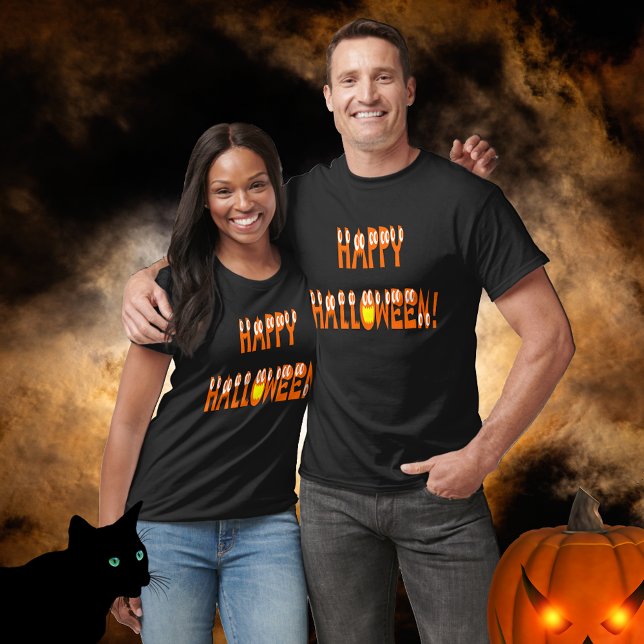 Happy Halloween Pumpkin Orange Text T-Shirt (Halloween Squash Text Unisex T-Shirt Cover)