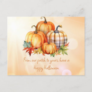 Happy Halloween Pumpkin Patch & Leaves Halloween Holiday Postcard