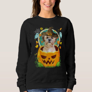 Happy Halloween Pumpkin Shichon Dog Witch Cute Hat Sweatshirt