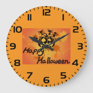 Happy Halloween Pumpkin Silhouette Illustration Large Clock