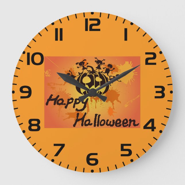 Happy Halloween Pumpkin Silhouette Illustration Large Clock (Front)