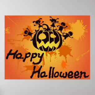 Happy Halloween Pumpkin Silhouette Illustration Poster