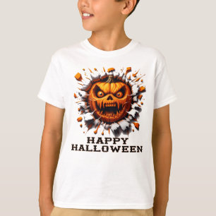 Happy Halloween Pumpkin Smashing Through T-Shirt