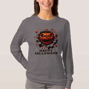 Happy Halloween Pumpkin Smashing Through T-Shirt