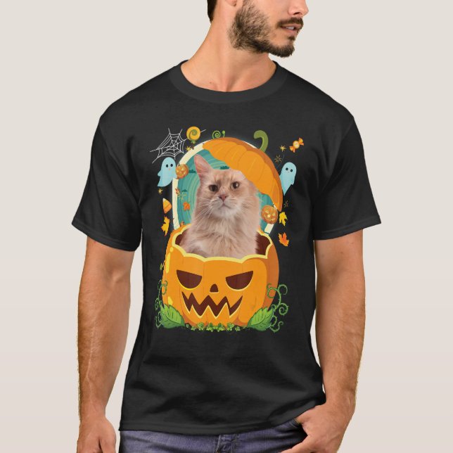 Happy Halloween Pumpkin Somali Cat Witch Cute Hat T-Shirt (Front)