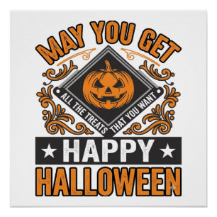 Happy Halloween Pumpkin Treats Vintage Poster