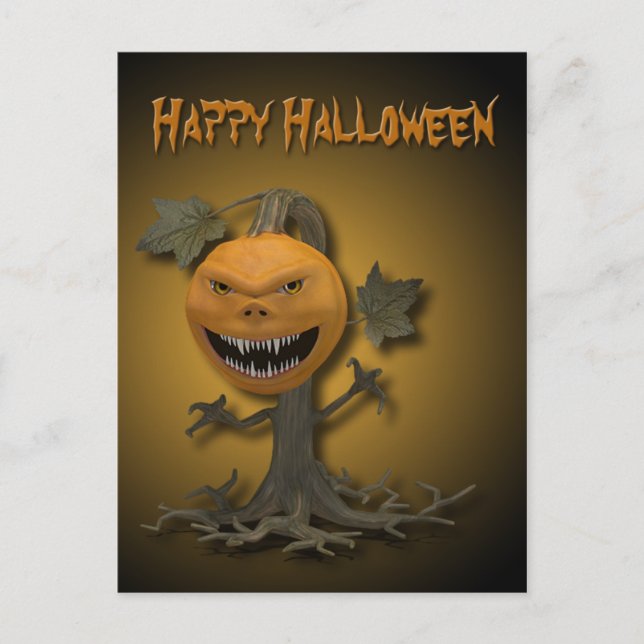 Happy Halloween Pumpkin Tree Postcard (Front)