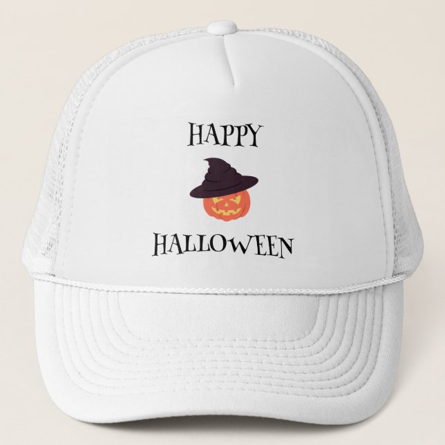 Happy Halloween Pumpkin Trucker Hat – Orange Jack (Front)