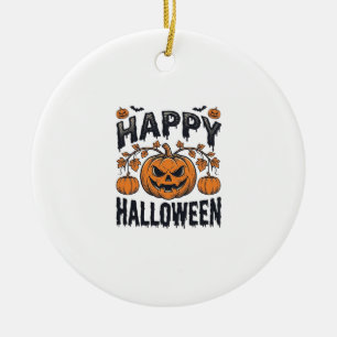 Happy Halloween Pumpkin Vintage Engraving Design_1 Ceramic Tree Decoration