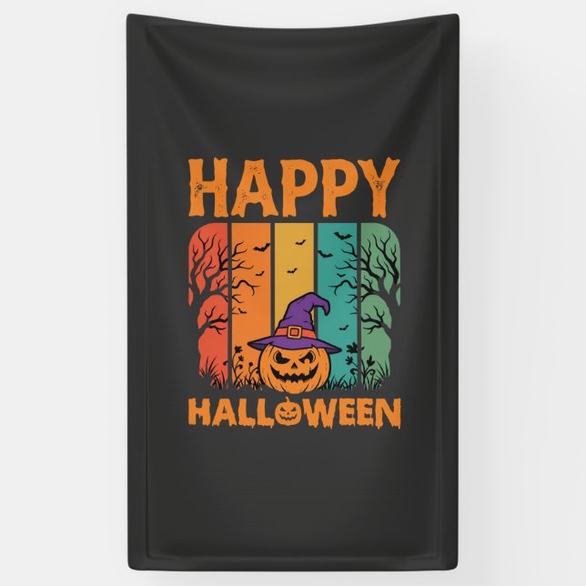 Happy Halloween Pumpkin Vintage Vector Banner (Vertical)