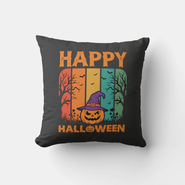 Happy Halloween Pumpkin Vintage Vector Cushion (Front)