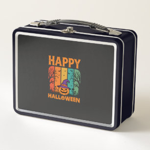 Happy Halloween Pumpkin Vintage Vector Metal Lunch Box