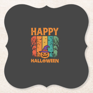 Happy Halloween Pumpkin Vintage Vector Paper Coaster