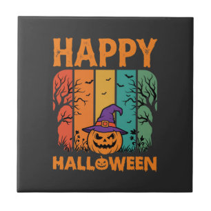 Happy Halloween Pumpkin Vintage Vector Tile