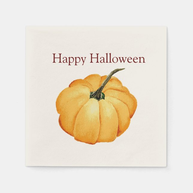 Happy Halloween pumpkin watercolor Paper Napkin (Front)