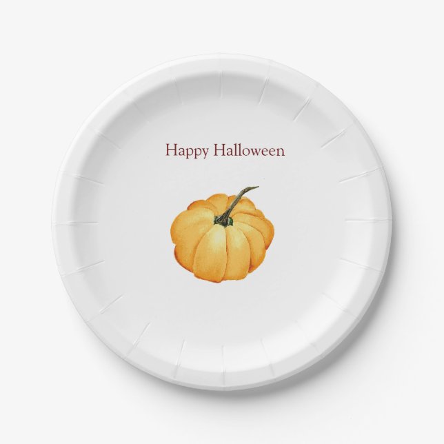 Happy Halloween pumpkin watercolor Paper Plate (Front)
